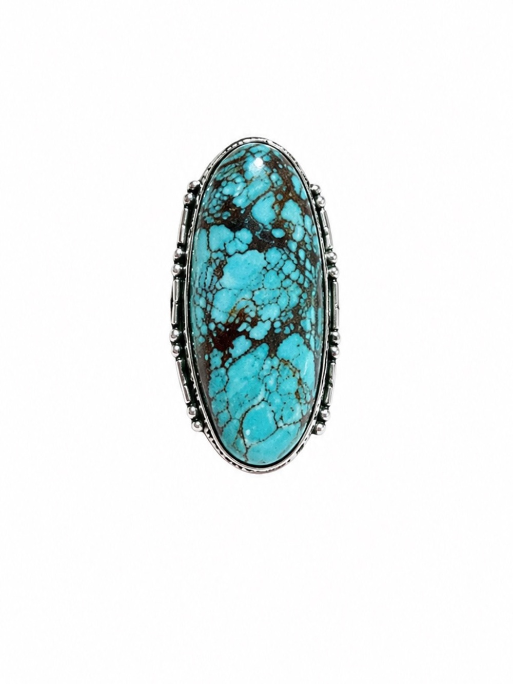 925 Stamped Sterling Silver - Turquoise Oval Statement Ring - Silver Accent